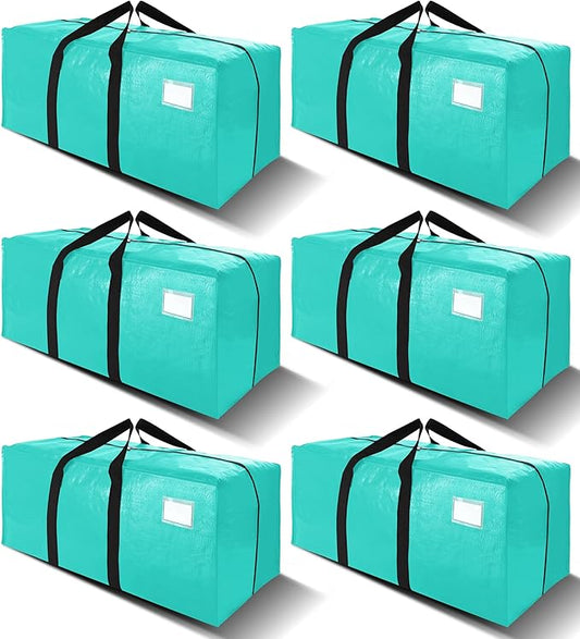 6 Pack Heavy Duty Extra Large Moving Bags W/Backpack Straps - Strong Handles & Zippers, Storage Totes For Space Saving, Fold Flat, Alternative to Box and Bin (40 gal, Aquamarine)