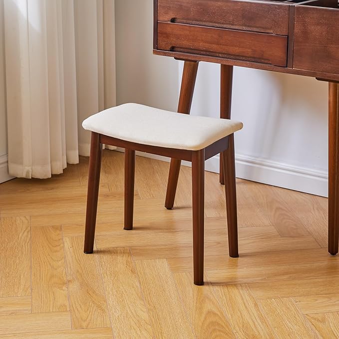 IBUYKE Vanity Stool with Saddle Cushion,Modern Foot Stool Ottoman Piano Bench,Foot Rest Stool with Solid Wood Legs, Small Upholstered Bench for Bedroom, Entryway,Beige,WBD007HM