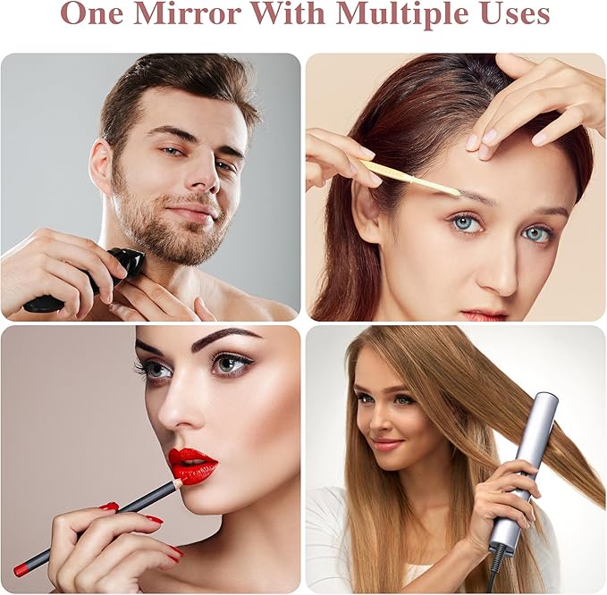 Wall Mounted Lighted Makeup Mirror, Rectangle Double Sided 1X/10X Magnifying Bathroom Height Adjustable Mirror, 6000mAh Rechargeable 3 Color and Dimmable Lights, 360 Rotation Shaving Vanity Mirror