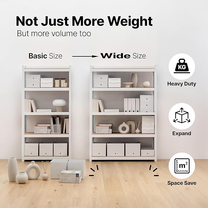 HOMEDANT House 48.1" W Deep 5 Tier Heavy Duty Garage Shelving Adjustable Metal Rack Storage Shelves Standing Shelf Unit Organizers Industrial Warehouse Basement White 1Pack
