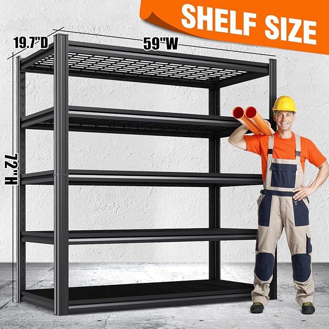 Storage Shelves,Adjustable Shelving Unit,5T Metal Garage Shelving,Heavy Duty Garage Storage Shelves, Quick-Install Wire Shelving Unit Utility Rack Shelf for Warehouse, Pantry72’H*59''W*19.7’D