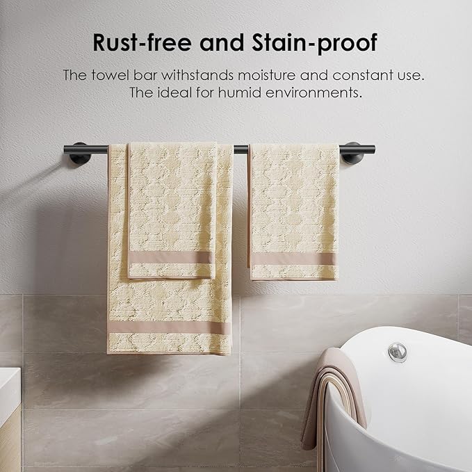 FORIOUS Towel Bar Wall Mounted, Stainless Steel Towel Racks for Bathroom, Includes Wall Mounting Hardware (Matte Black, 32 Inch)
