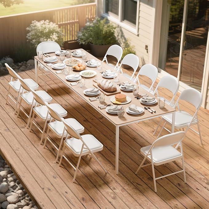 24 Pack White Folding Chairs with Padded Cushion and Back for Outside Portable Stackable Commercial Foldable Chairs with Steel Frame for Events Office Wedding Party, 350lbs Capacity