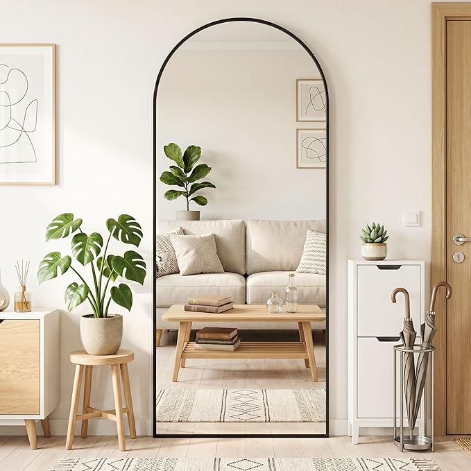 MISSDAY Large Arched Full Length Mirror, 71"x28" Oversized Full Body Mirror with Stand, Floor Mirror Long Free Standing, Leaning or Hanging, Frame Wall-Mounted Mirrors Wall Mirrors for Bedroom, Black