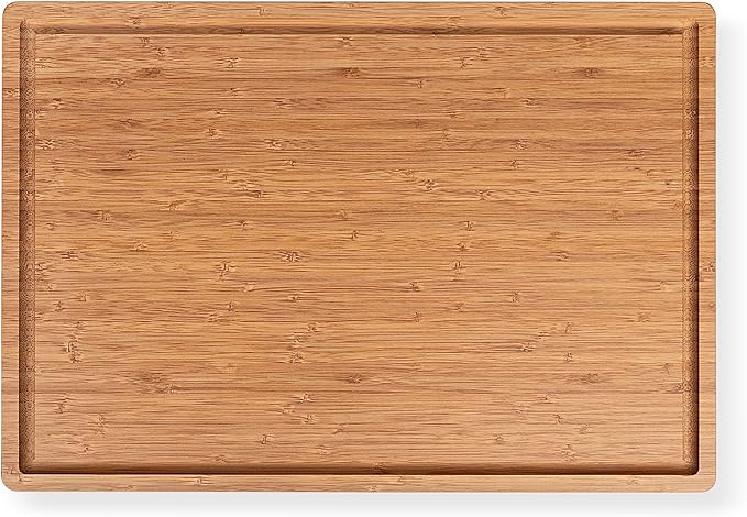 Bambüsi Bamboo Cutting Board (8" x 5") Small Carbonized Wooden Chopping Board with Juice Groove and Side Handles, 0.5" Thick Mini Food Prep and Serving Board