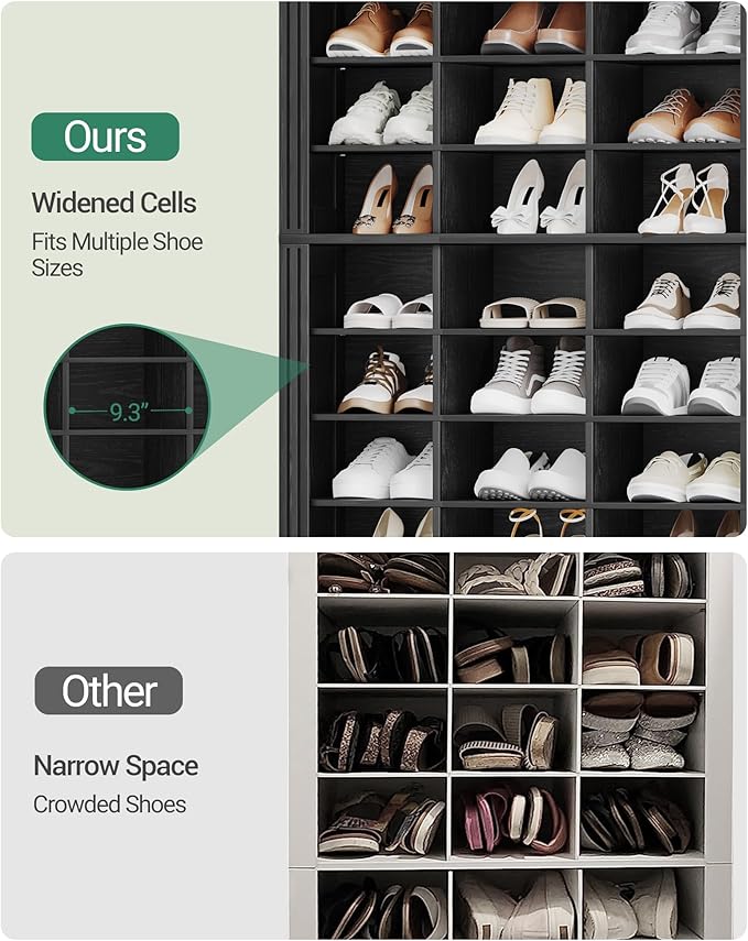 Hzuaneri 13 Tiers Shoe Storage Cabinet, Tall Shoe Cabinet with Cubby, Wooden Shoes Organizer for Closet, 39 Pairs, Shoes Cubby Organizer for Entryway, Hallway, Bedroom, Black SR31004X