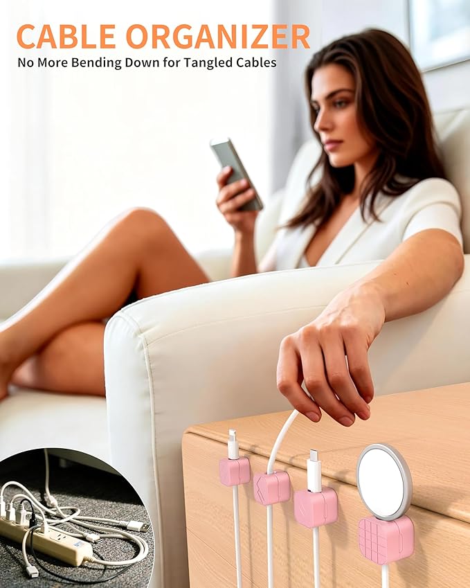 9Pack Cable Organizer Clips, Magnetic Cable Holder (1s Lock), XOVRAETH Strong Adhesive Wire Management for Desk, Nightstand, Living Room, Kitchen, Office, Car(Pinks)