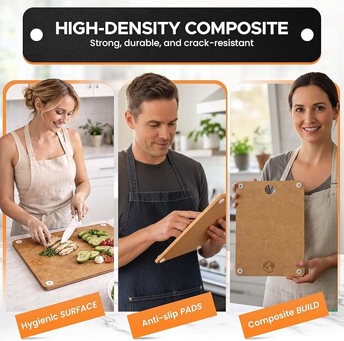 Earth's Dreams Composite Wood Cutting Board – Dishwasher Safe, Non-Toxic Cutting Boards for Kitchen – Large, Medium & Small Non-Slip Wood Charcuterie & Chopping Boards (Tan)