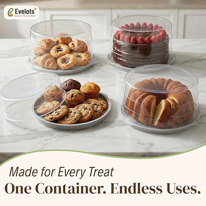 Evelots 2-Pack 12-Inch Airtight Cake Container with Lid - Portable Carrier for Pies, Cakes, Cupcakes & More - BPA-Free Clear Plastic - Secure & Easy Transport