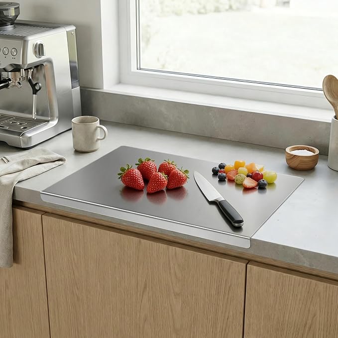 Stainless Steel Cutting Board with Lip, Kitchen Chopping Board for Cutting Meat, Veggies and Fruit, 16 × 12 × 0.8 inch