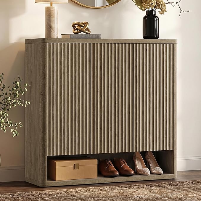 SICOTAS Shoe Cabinet 47.2" Wide Freestanding Hidden Shoe Storage Cabinet with 3 Doors & 4 Adjustable Shelves Tall Modern Shoes Rack Organizer Cabinets Storage for Entryway Hallway Living Room Entrance
