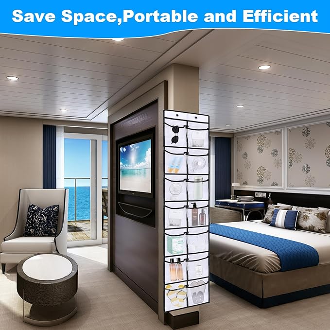 CTTZCKJ Over The Door Organizer For Cruise Ships|Magnetic Door Organizers with 14-Pocket for Cruise Ship|61"x11"|Cruise Over the Door Organizer,Magnetic Shoe Rack for Cruise,Behind-Door Storage