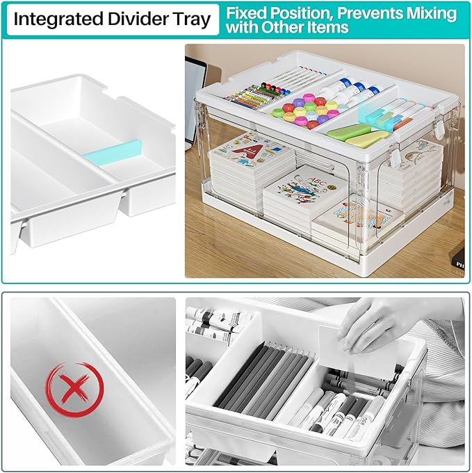 24QT Clear Plastic Craft Organizer with Removable Tray Craft and Dividers, Storage Box Clear Storage Container for Organizing Bead, Art Supplies, Coloring Books, Sewing, Playdoh, 1 Pack