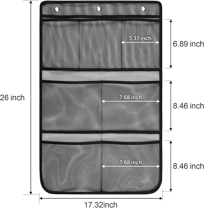 F-color Cruise Essentials 2026 - Mesh Shower Organizer Hanging with 7 Pockets for RV Gym Camping, Quick-Dry Portable Toiletry Bag with Metal Hooks for Bathroom Travel Toiletries, Black+White
