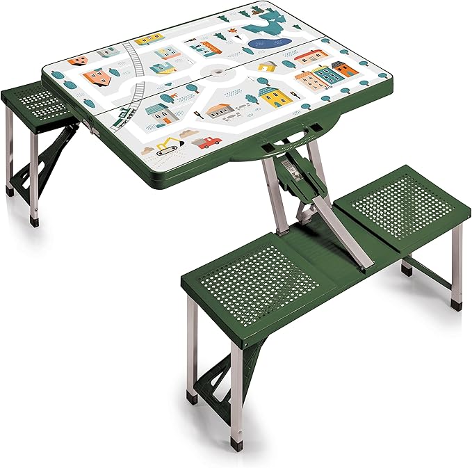 Picnic TIME Portable Folding Picnic Table with Seats for 4, Collapsible Aluminum Table with Benches & Umbrella Hole, Lightweight Foldable Table for Camping, Travel, Backyard, Tailgating | with Umbrella Hole