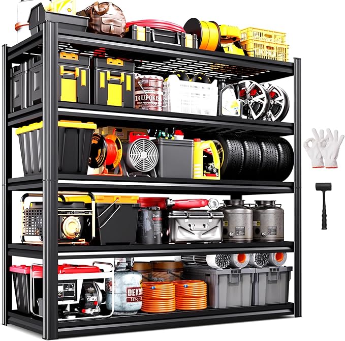 Storage Shelves,Adjustable Shelving Unit,5T Metal Garage Shelving,Heavy Duty Garage Storage Shelves, Quick-Install Wire Shelving Unit Utility Rack Shelf for Warehouse, Pantry72’H*59''W*19.7’D