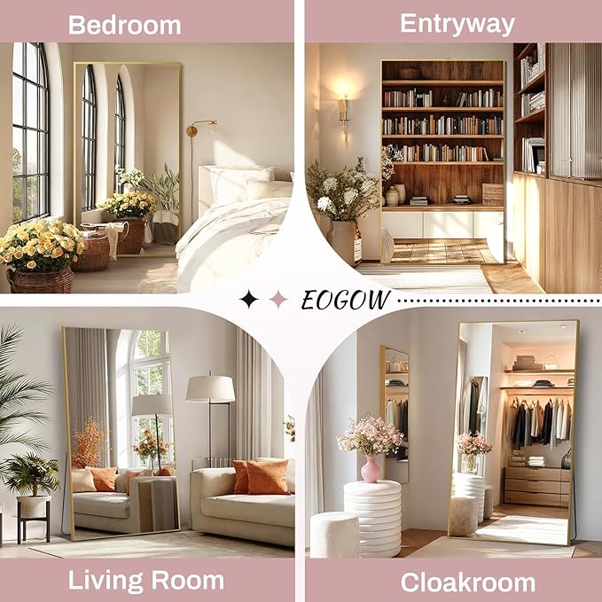 EOGOW 65" x 22" Full Body Mirror,Tempered Glass Shatterproof Full Length Mirror with Stand, Hanging, Wall Mounted Leaning for Bedroom Living Room Entryway