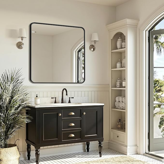 FICTOR Bathroom Mirror, 30"x30" Black Framed Vanity Mirror for Wall, Shatterproof &Anti-Rust Bathroom Mirrors for Over Sink, Bedroom, Living Room, Entryway, Vertical/Horizontal Mount