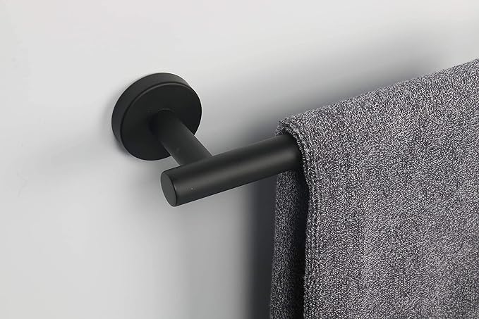 TocTen Bath Towel Bar - Thicken SUS304 Stainless Steel Bathroom Towel Holder, Towel Rod for Bathroom Heavy Duty Wall Mounted Towel Rack Hanger (12IN, Black)