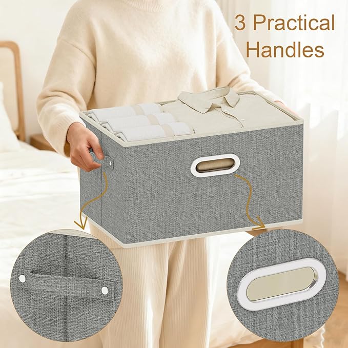 Fabric Open Storage Bins with Metal Handles, Collapsible Organizer Baskets, Foldable Cube Boxes for Shelves, Closet, Living Room, 15x9.8x9.8in, Grey, 2 Pack