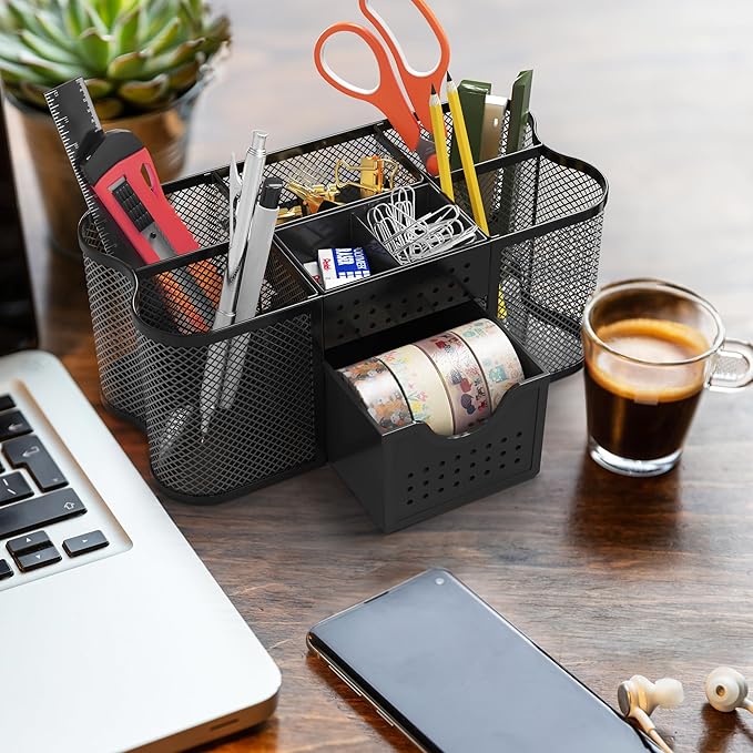 Deco Brothers Desk Organizers Pen Holder Office Caddy Storage, Black