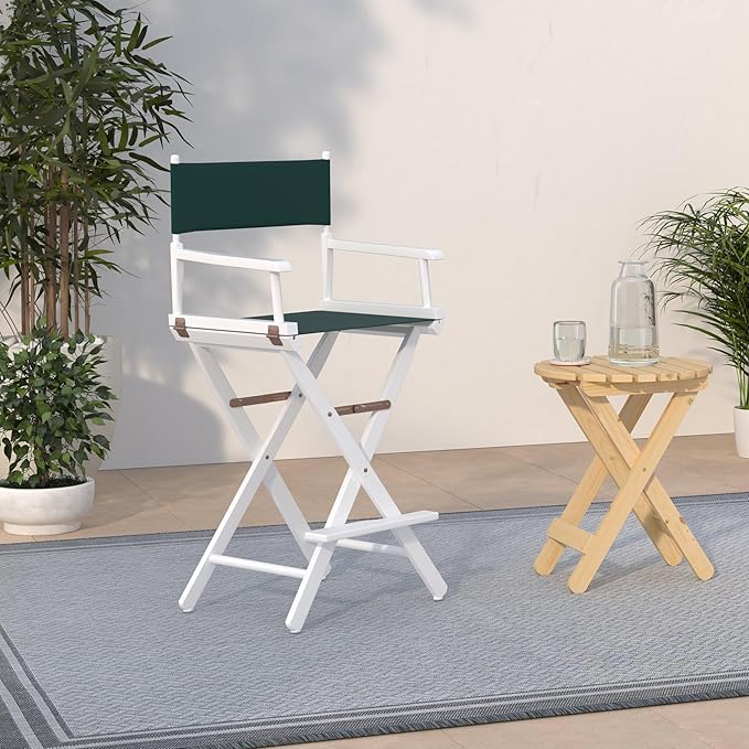 Casual Home Director's Chair ,White Frame/Hunter Green Canvas,30" - Bar Height