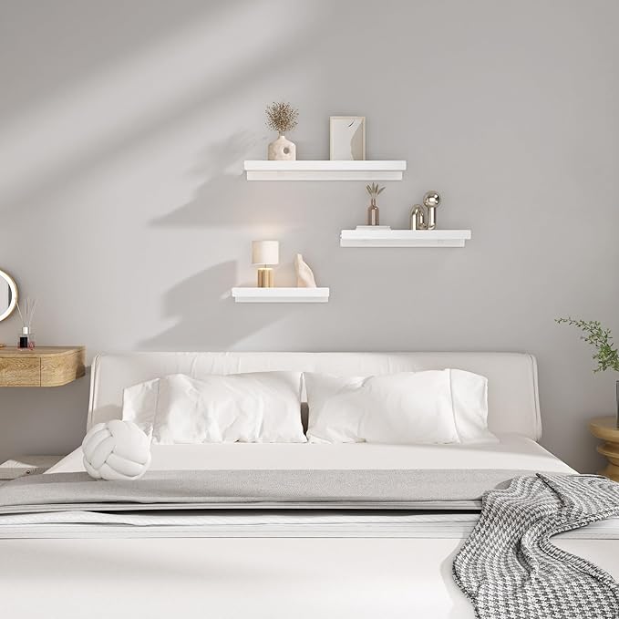 Floating Shelves for Wall, Wall Mounted Shelves with Lip for Storage, Metal Display Shelves for Home Decor, Kitchen/Living Room/Bedroom/Bathroom Shelf, White 16 inch 1 Pack