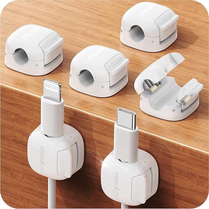 6Pack Cord Organizer, Chfeila Spring Cable Clips [1s Lock] Cable Management, Cute Cord Holder for Nightstand Home Office Desk Accessories Workspace, College Dorm Essentials Aesthetic Teen Room Decor