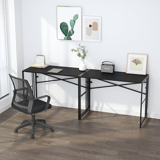 Lutown-Teen Folding Desk 40 inch Writing Gaming Computer Camping Desk, No Assembly Required Home Office Table, Black