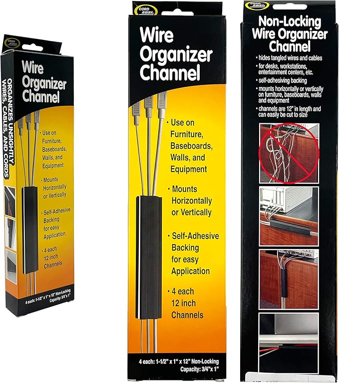 Electriduct Small J Channel Cable Raceway Self Adhesive Desk Cord Organizer and Wire Manager for Computer, Gaming and Entertainment Centers - Black - 46" - 2 Pack