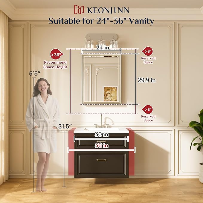 Keonjinn Brushed Gold Bathroom Mirror 24" x 30", Beveled Edge Tempered Glass, Aluminum Alloy Wide Framed, Rustproof, Rectangle, Modern Farmhouse Gold Mirrors for Over Sink(Vertical/Horizontal)