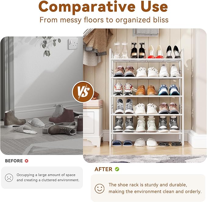 Simple Shoe Rack, 5 Tier Heavy Duty Metal Shoe Shelf 27 Inch Wide, White
