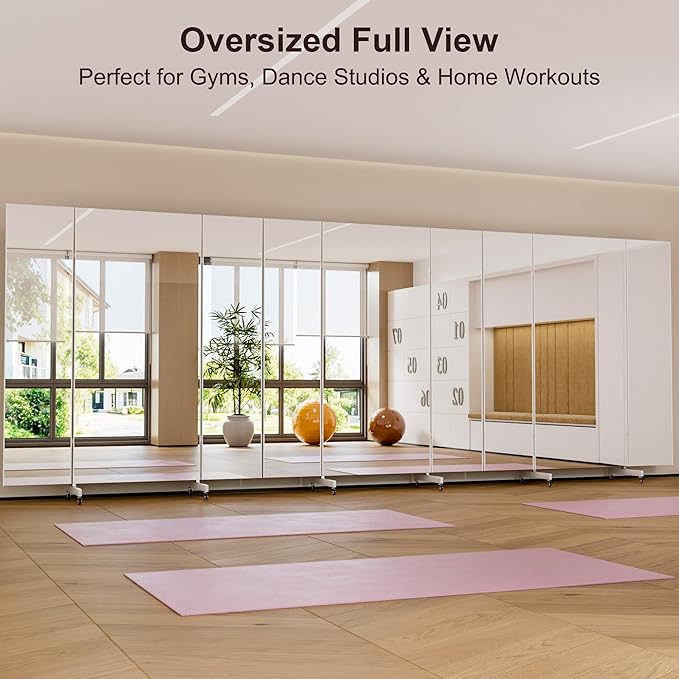brisafe NanoMirror Non-Glass Ultra-Light Foldable Home Gym on Wheels, 79"x71" Extra Large Full Body Unbreakable Shatterproof Mirror, 360° Swivel for Yoga, Dance, Fitness Studio & Home Gym, Black