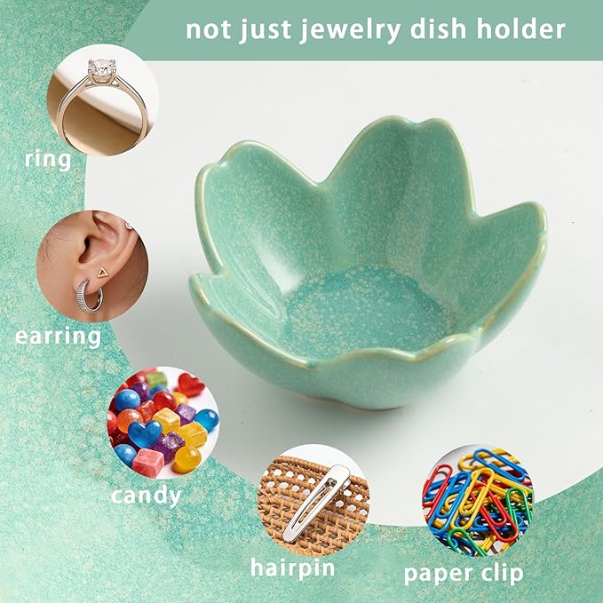Flower Jewelry Tray Ceramic Ring Dish Jewelry Dish Small Trinket Tray Cute Ring Holder Key Bowl Decorative Plate Gifts For Mom/Sister/Friend, Birthday/Mother's Day/Christmas Gift (dark green)