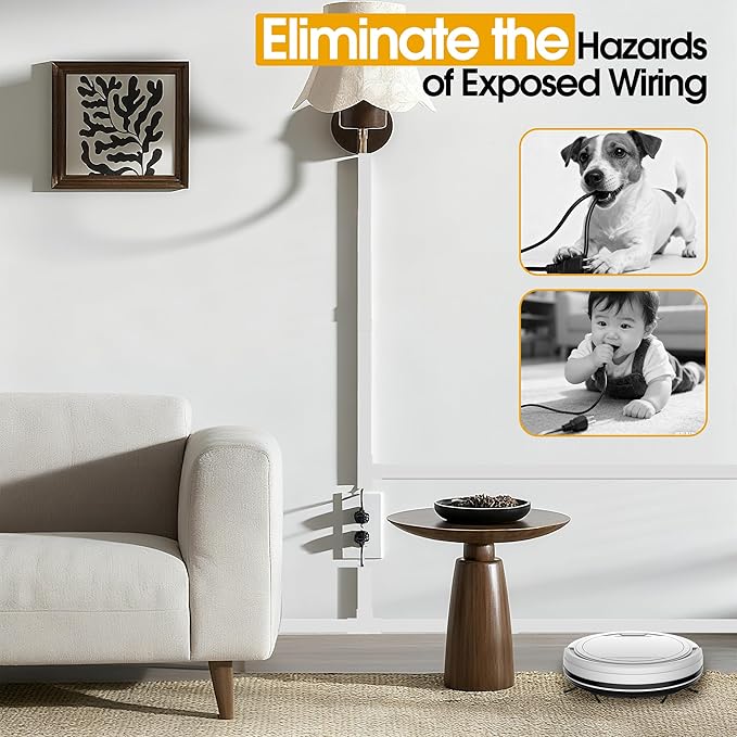 425in TV Cord Hider Wall, Cord Covers for 2-3 Wires on Wall, Easier Set-up Cable Hider Wire Covers for Cords on Wall, Paintable Cable Cover Management to Hide TV Wires, W0.95 H0.55in, White