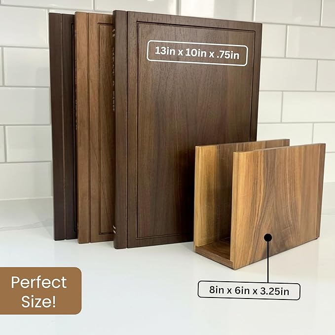 The Cutting Board Library™ | Original Design North American Walnut Wood Decorative Kitchen Display Boards (Set of 3) with Stand | Premium Countertop Serving & Styling Collection