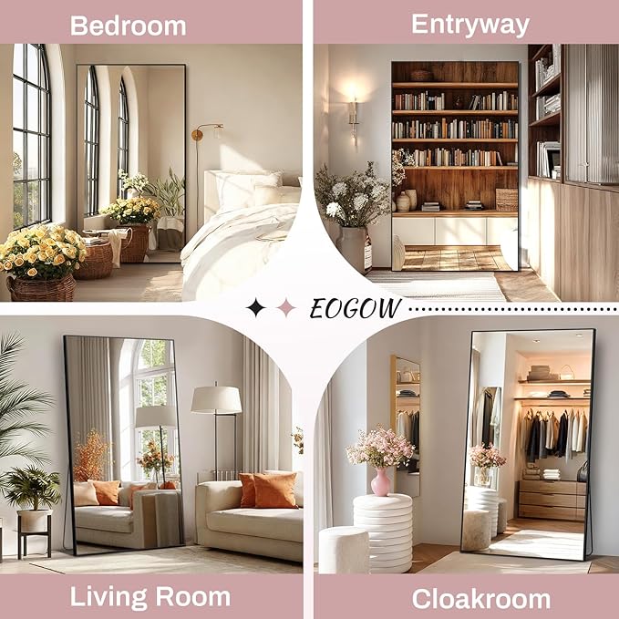 EOGOW 65" x 22" Full Body Mirror,Tempered Glass Shatterproof Full Length Mirror with Stand, Hanging, Wall Mounted Leaning for Bedroom Living Room Entryway