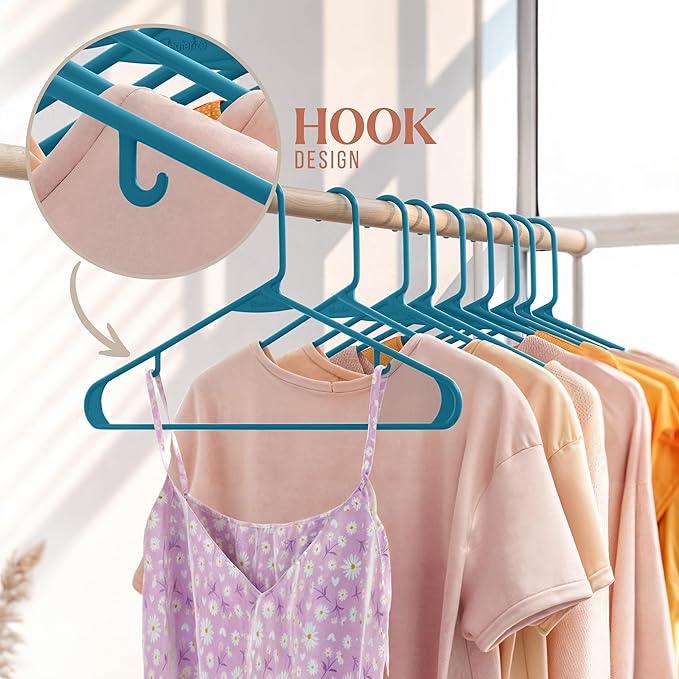 Plastic Hangers 60 Pack Blue - Clothes Hangers - Makes The Perfect Coat Hanger and General Space Saving Clothes Hangers for Closet - Percheros Ganchos para Colgar Ropa Hangars