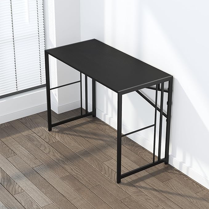 Lutown-Teen Folding Desk 40 inch Writing Gaming Computer Camping Desk, No Assembly Required Home Office Table, Black