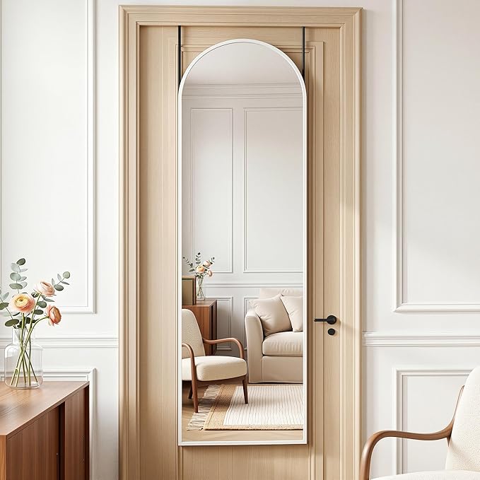 Antok Full Length Over-the-Door Hanging Mirror - Freestanding Wall Mount Leaning Body Mirror for Bedroom Living Room Entryway, 48" L x 14" W, White