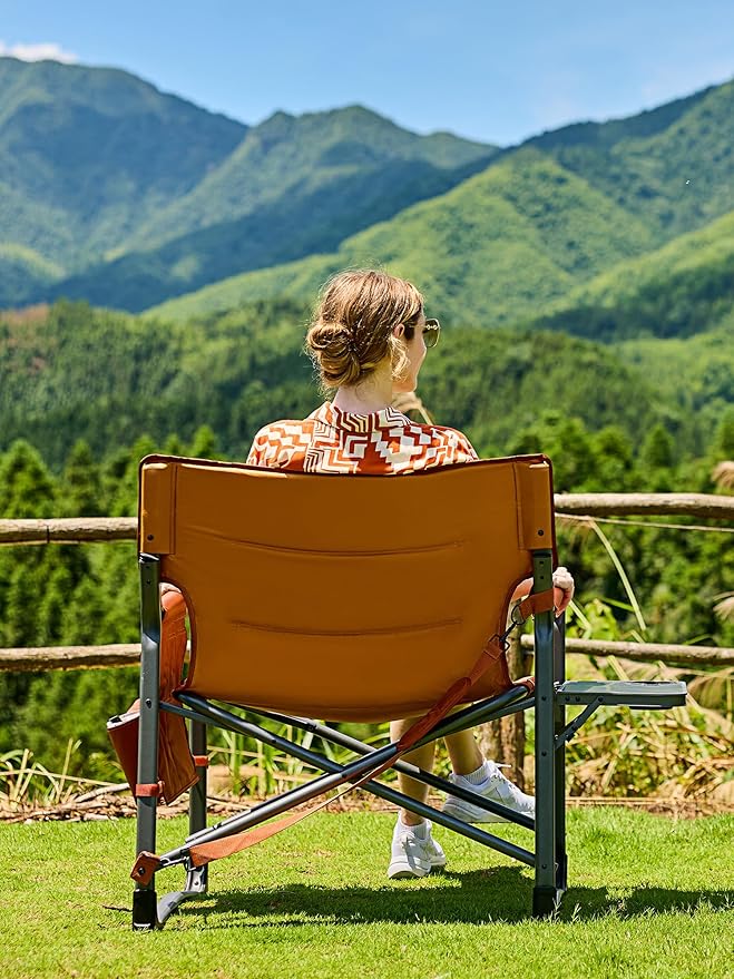 Timber Ridge XXL Upgraded Oversized Directors Chairs with Foldable Side Table, Detachable Side Pocket, Heavy Duty Folding Camping Chair up to 600 Lbs Weight Capacity (Orange) Ideal Gift