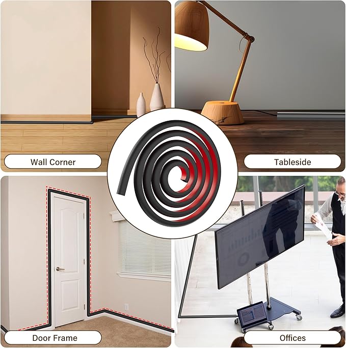 Cord Hider for Wall Mounted TV, 118" One Cable Cover with Side Open, Flexible Silicone Wire Raceway Management,Self-Adhesive Cord Organizer,Wire Concealer Channel, Black