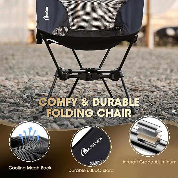 MOON LENCE Portable Camping Chair Backpacking Chair - The 4th Generation Ultralight Folding Chair - Compact, Lightweight Foldable Chairs for Hiking Mountaineering, Beach (Onyx)