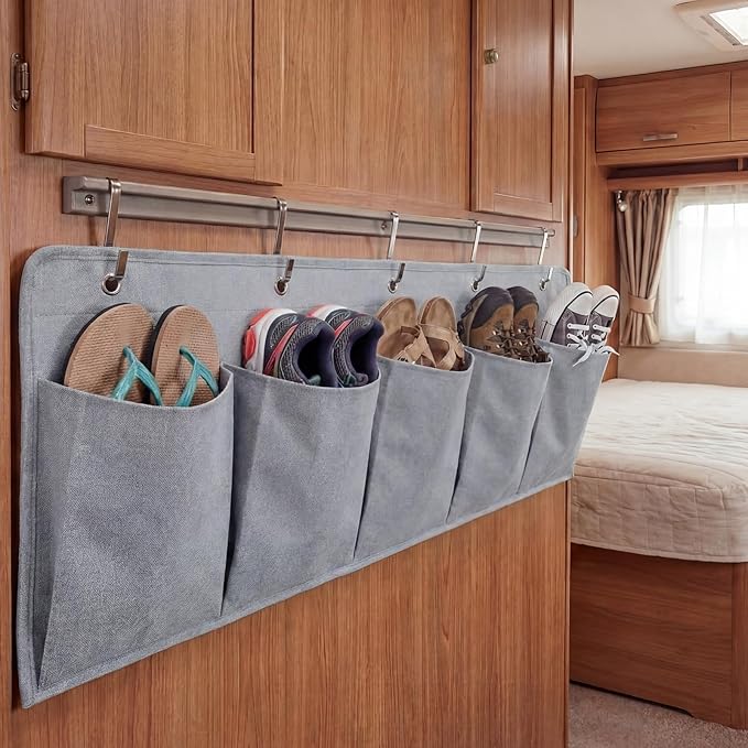Extra Large Bedside Caddy Storage Bag 53 Inch Bedside Hanging Organizer Bedskirt Pocket Organizer Storage Bag Shoe Rv Pockets with Hook for Home Dormitory Hospital Camper Van Bunk Nursery Bed(Grey)