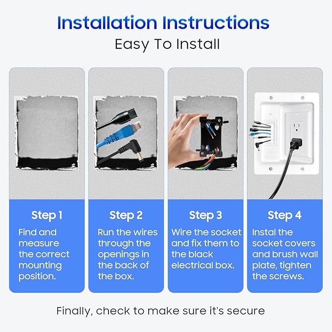 Recessed Outlet Box in Wall Cable Management Kit, Hide Cables Behind The Wall, Cable Pass Through Wall Plate Insert for TV HDMI Network Ethernet Home Theater Speaker Systems (White 6.2 * 7.9 inch)