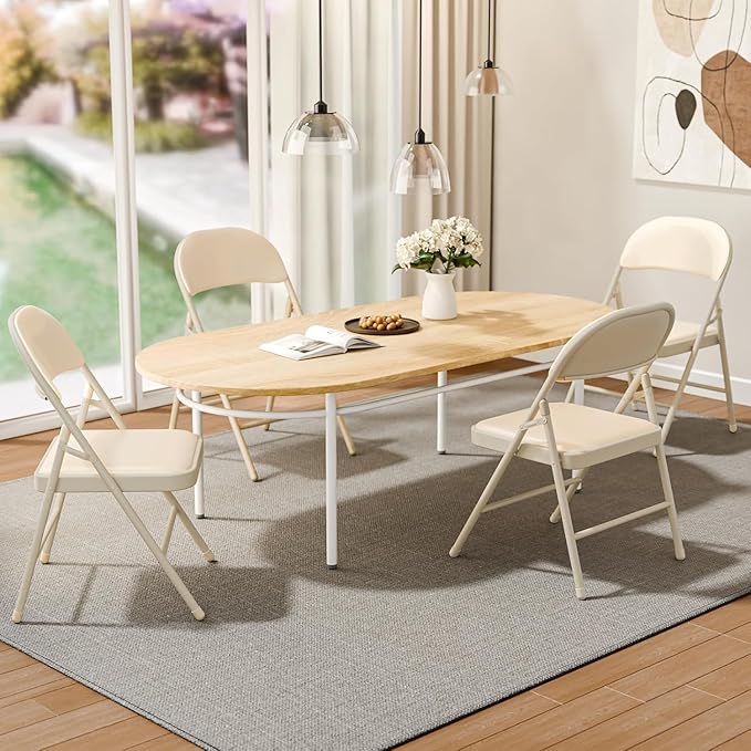 Black Folding Chairs 10 Pack, 350LBS Heavy-Duty Steel Frame Padded Foldable Chairs for Indoor Outdoor Wedding Party Dining Events (Khaki, 10Pcs)
