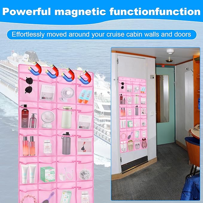 CTTZCKJ Over The Door Organizer For Cruise Ships|Magnetic Door Organizers with 24-Pocket for Cruise Ship|55"x21"|Cruise Over the Door Organizer,Magnetic Shoe Rack for Cruise,Behind-Door Storage