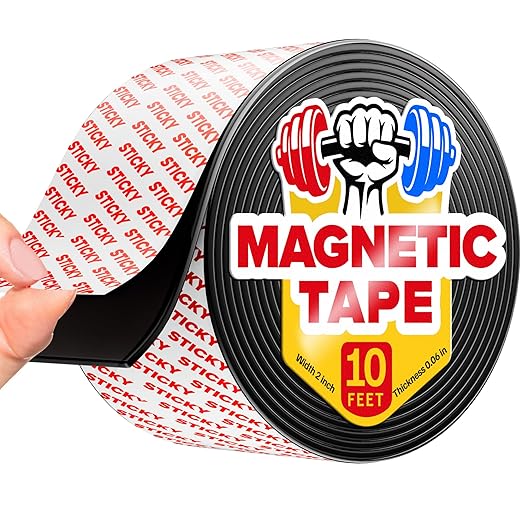 Super Sticky Magnetic Tape (10 Feet x 2 Inch / 3m x 5cm) - Strong Magnet Strip with Adhesive Backing for DIY & Crafts - Easy to Cut and Mount On Fridges, Whiteboards & More - Organization