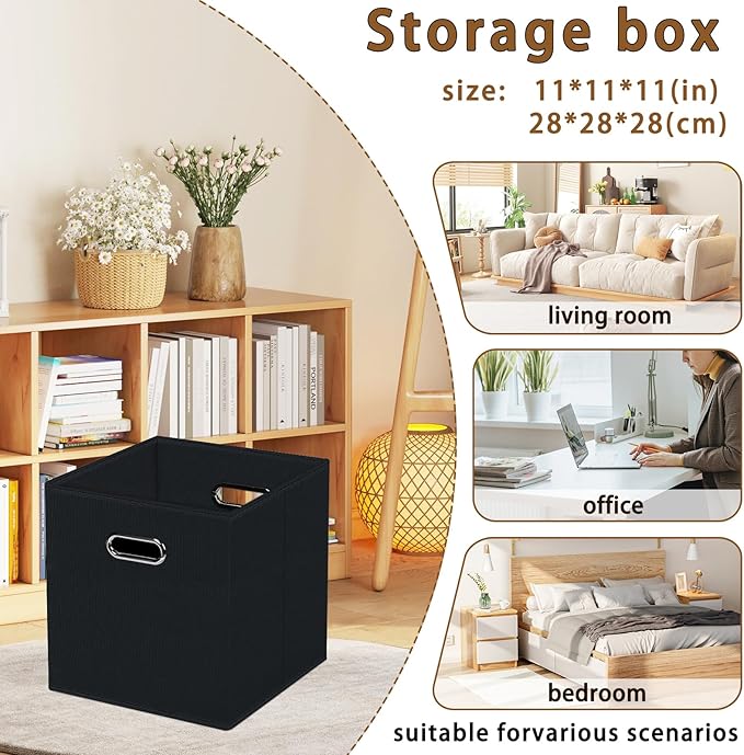STOREONE Fabric Storage Bins Cubes Baskets Containers-(11X11X11) with Dual Handles for Shelf Closet, Nursery Home ， Bedroom Organizers, Foldable Set of 1 (black)