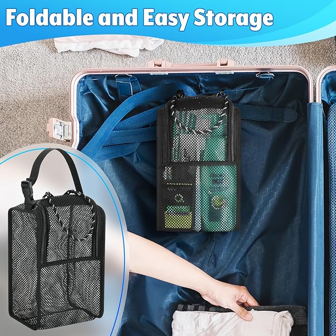 Mesh Shower Caddy Hanging Shower Organizer Tote Bag Portable Toiletry Organizer, Quick Dry Bath Bag with Double Zippers Opening for Travel Gym Swimming Beach Camping & Dorm Room